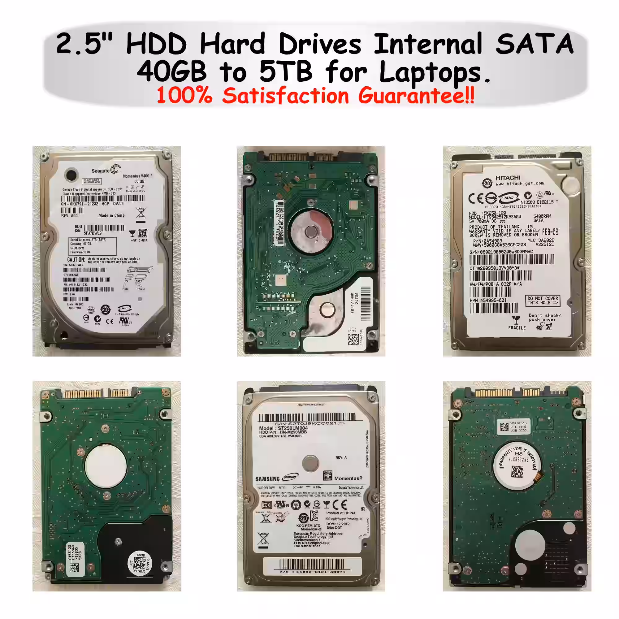 2.5" HDD Hard Drives Internal SATA 40GB to 5TB for Laptops